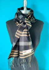 Men's WINTER 100%CASHMERE SCARF Plaid Black/Gray/Camel Made in England Soft#N101