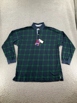 Vintage Bugle Boy Shirt Mens Large Green Tartan Plaid Long Sleeve Golf Classics