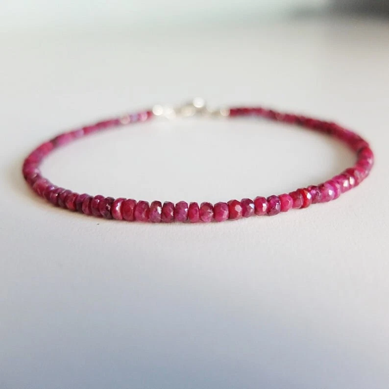 A++ Delicadas pulseras con cuentas de piedras preciosas rondelle facetadas rubí rosa 6-8"" regalo para mujer Foto 2 de 4