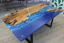 Ocean Wooden Epoxy Dining & Center Sofa Table Top, Resin Epoxy Table Countertops