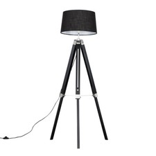 Wooden Tripod Floor Lamp Tall Standard Living Room Light Lampshade LED Bulb 