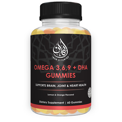 Iman Vitamins Halal Omega 3 6 9 + DHA Gummies, Vitamin C, Heart Health, 60 count