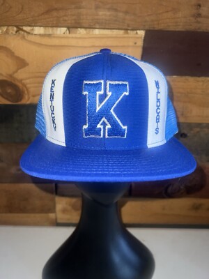 Vtg Kentucky Wildcats NCAA College Blue Colored Hat AJD Lucky Stripes Large