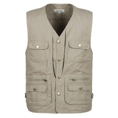 Mens 100% Cotton Utility Waistcoat Vest Multi Pocket Work Sleeveless Jacket 