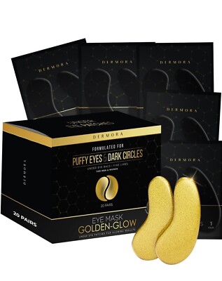 DERMORA Golden Glow Under Eye Patches (20 Pairs Eye Gels) - Rejuvenating Treatme