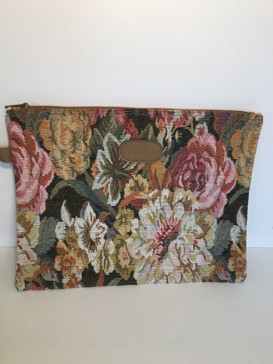 Vintage Adolfo Woven Floral Tapestry Wristlet Purse Bag 15” x 11
