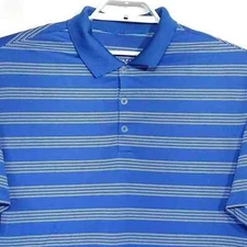 Nike Polo Shirt Mens XL Blue White Striped Tour Performance Dri Fit No Logo