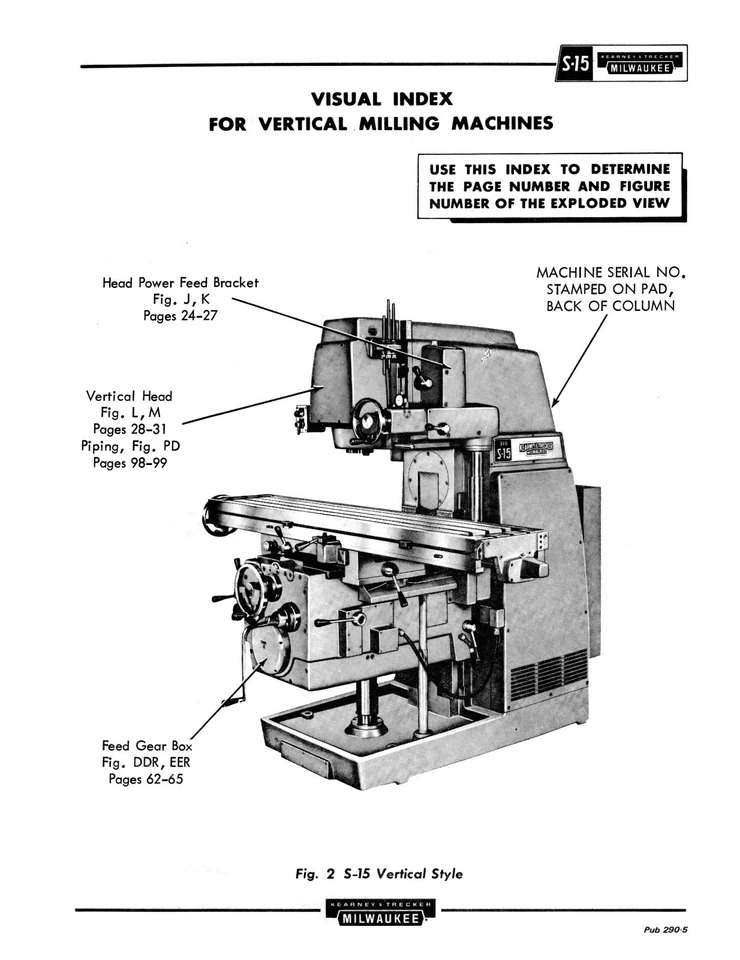 Kearney & Trecker Replacement Parts Manual for  S-15 Knee Milling Machine  *127 - Image 3 of 4