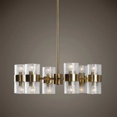 Modern Art Deco Crystal Shade Chandelier|Round 12 Light Contemporary Gold Brass - Picture 2 of 6