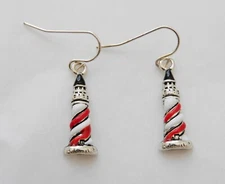 Lighthouse Earrings Silver Red White Blue Swirling Stripes Hook Dangle Sunnity