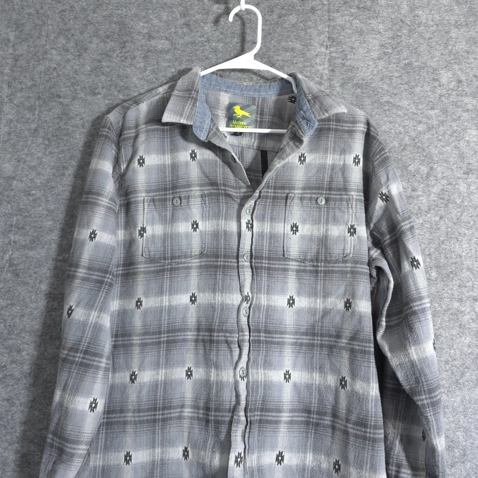 Camisa moderna de franela de algodón L de diversión para mujer gris a cuadros manga larga botones Foto 2 de 4