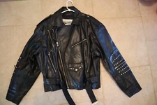 Black Leather OPEN ROAD Double Zip Front Studded Motorcycle Jacket
