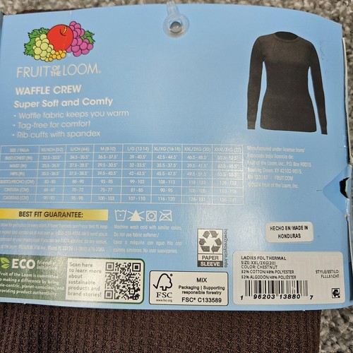 Fruit of the Loom Women's XXL/2XG 20 Waffle Thermal Set Brown Shirt & Pants Soft - Picture 6 of 7