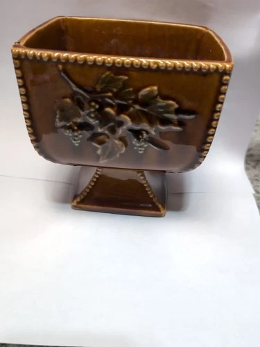 Vintage McCoy USA Pedestal Planter Glazed Pottery Grapes