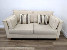 SOFA 3 Seater Harry Cream Hessian Fabric Removable Cushions FREE DELIVERY