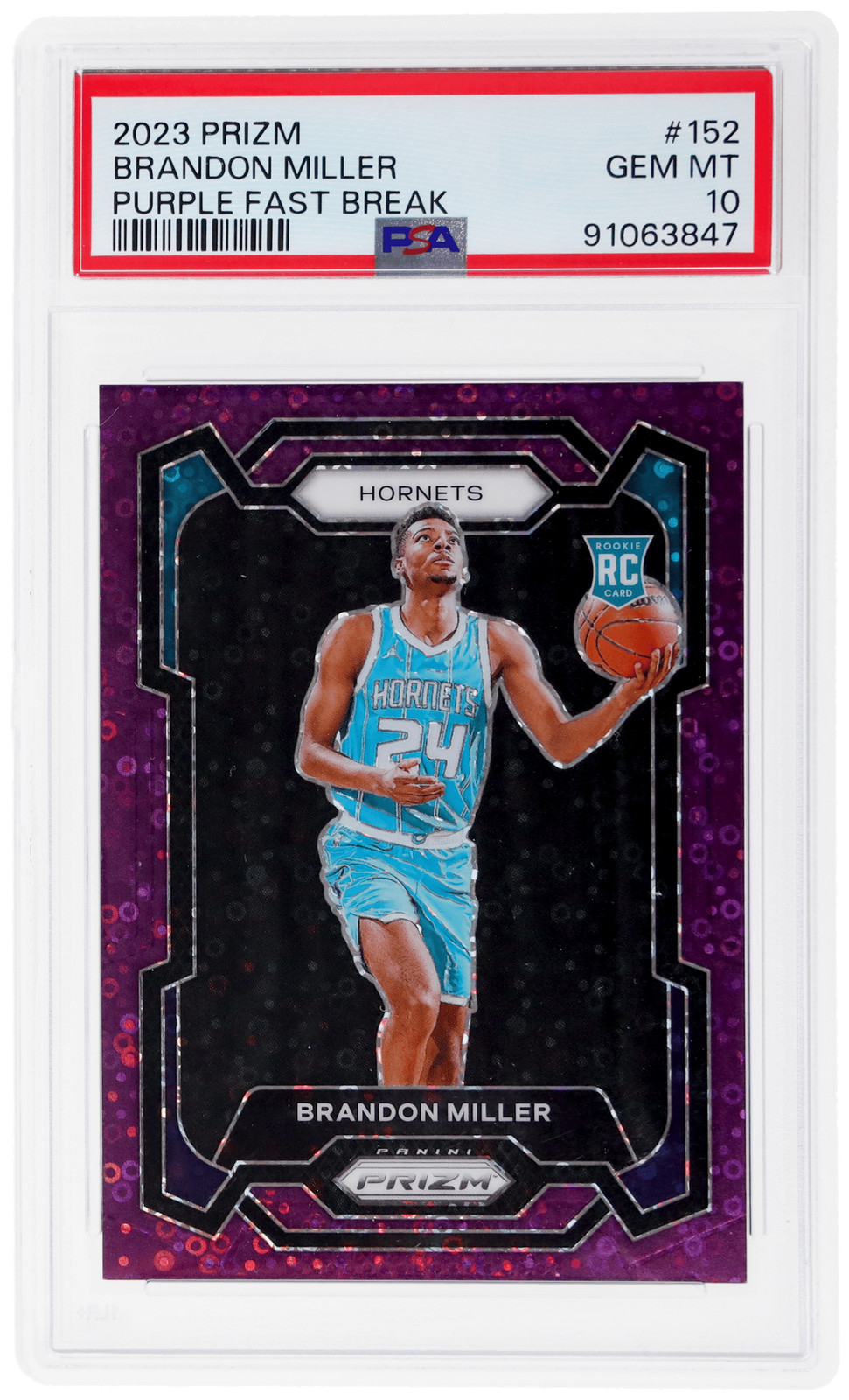 2023 Panini Prizm Brandon Miller Purple Fast Break #152 /75 PSA 10