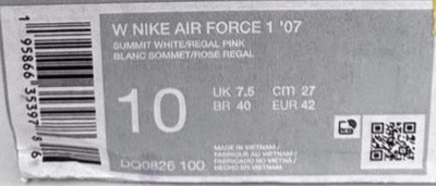 Nike Air Force 1 Low White Pink Velvet Swoosh Men s Size 10 DS New Sneakers