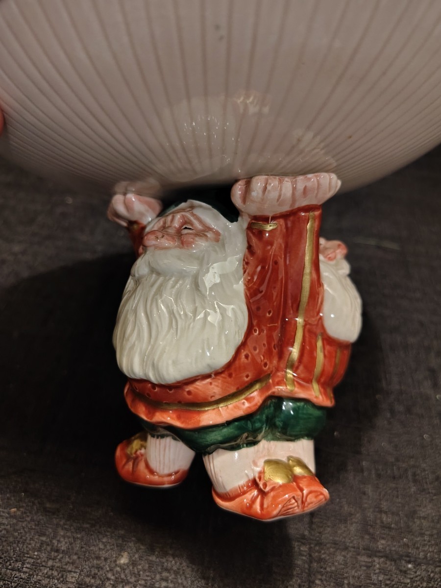 Vintage Fitz & Floyd 1989 3 Santa footed elevated candy dish w