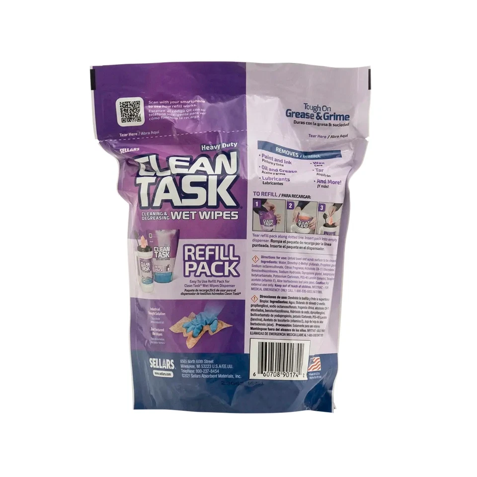 Clean Task Degreasing Wet Wipes - Refill Pack, Red, 70 Sheets - Image 3 of 4