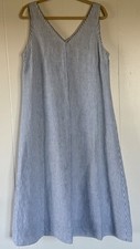 Talbots Linen Shift Dress Blue/White Stripe V-Neck Sleeveless Midi Size 10