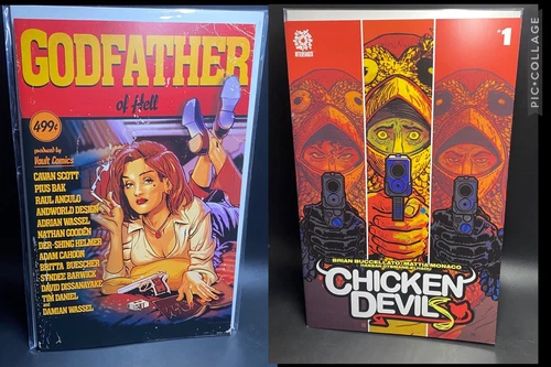 GODFATHER Of HELL #1 & CHICKEN DEVILS #1 | PULP FICTION Homage | FREE SHIP (bx3)