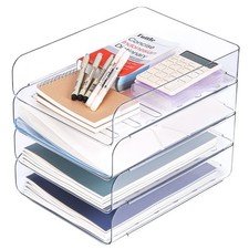 Set of 4 Office Organization and Storage, Clear PET Letter Tray Desk Organize...