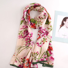 100 Silk Mulberry 180X65cm Scarf For Women Neckerchief Wrap Green grass Print