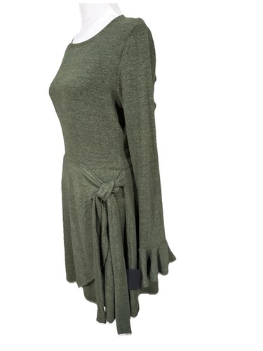 Lulus Heather Green Dress Size Large NWT Wrap Style Open Back RuffleBell Sleeves - Picture 2 of 12