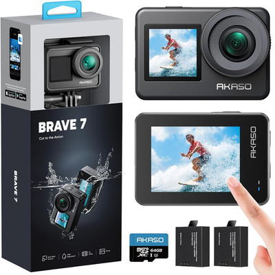 AKASO Brave 7 Action Cam 4K30FPS Mit 64GB U3 Microsdxc Speicherkarte 20MP Wifi U