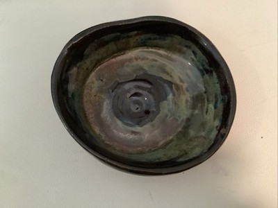 Artisan Handmade 6  Signed Pottery Trinket Or Candy Bowl, Earth Toned Glaze