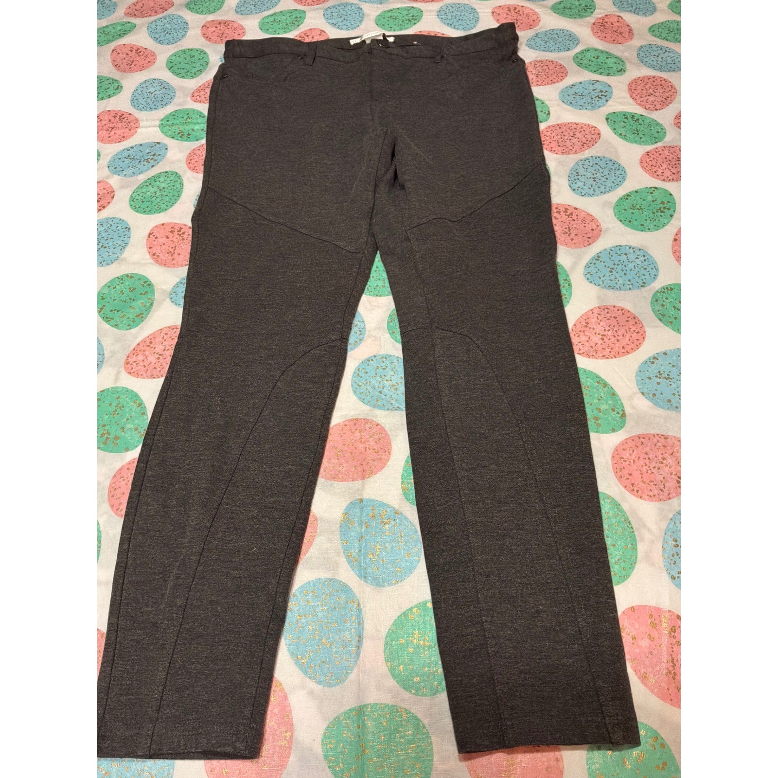 LC Lauren Conrad Womens 16L Charcoal Gray Moto Leggings Stretch Knit Pants Long
