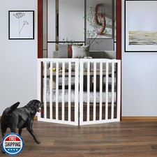 ZJSF Freestanding Indoor Dog Gate for House Foldable Wood White Puppy Gate fo