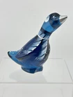 FENTON GLASS INDIGO BLUE GOOSE DUCK WITH HAND PAINTED SCARF AND EARMUFFS 5358 RA