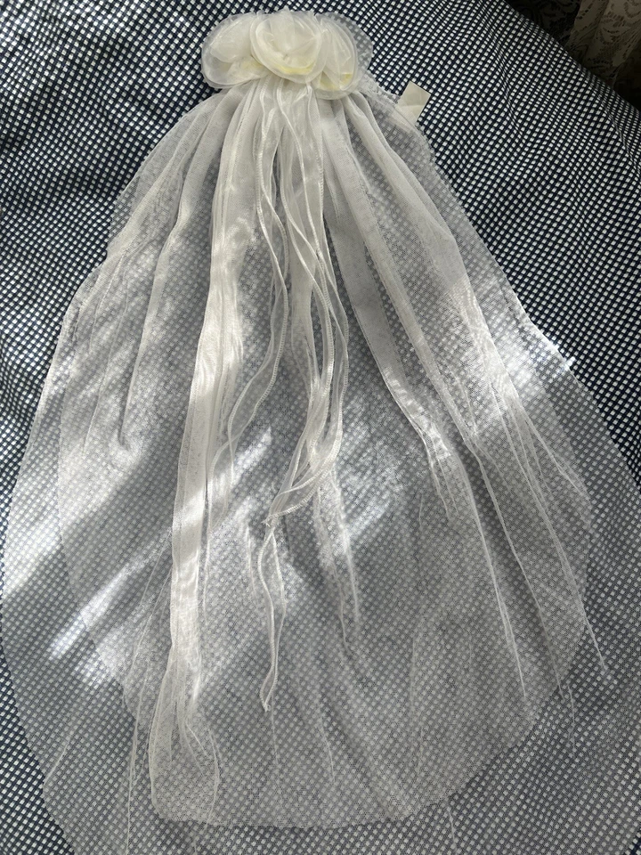 Vestido de Boda Comunión Blanco Jóvenes Niñas Talla 8 + Velo + Guantes Gratis con Lazo + Cartera Foto 3 de 4