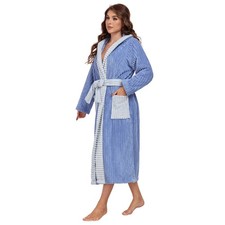RONGTAI Women  s Luxury Plush Fleece Bathrobe   Extra Long Hooded Robe  Ships US