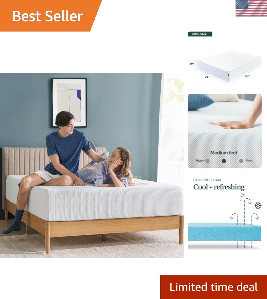 Cooling Memory Foam Mattress [new Version], King, Fiberglas...