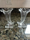 Vtg Pair Steuben Crystal Cornucopia Vases