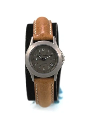 Columbia Uhr Damen Grau Edelstahl 50m Hellbraun Leder Datum 24hr Brown Quarz - Bild 1 von 4
