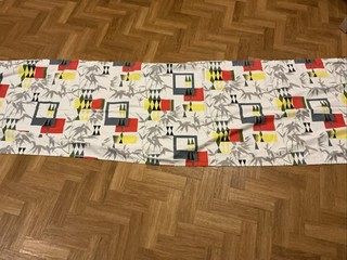 Vintage White & Grey 1950's Fabric With Yellow & Red Graphic Pattern