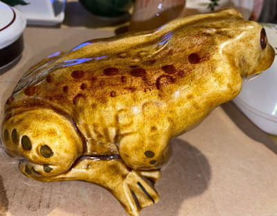 Toni Raymond Keramik - Vintage handbemalte große Frosch oder Kröte Spardose