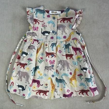 Girls African Safari Animal Zoo Print Colorful 100% Cotton Dress 12-18 Months