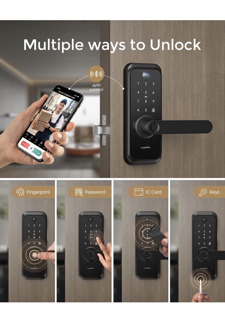 ARPHA Smart Video Door Lock 6-in-1 Keyless Entry Wi-Fi Deadbolt Handle Doorbell