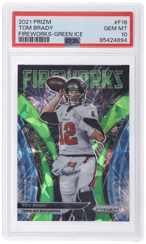 2021 Panini Prizm Tom Brady Fireworks Green Ice Prizm #F-16 PSA 10