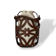 Loewe Anagram Cut Out Pocket Canvas Shoulder Bag Drawstring Purse Auth Rare Find