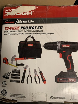 #ad Hyper Tough 70 Piece Project Kit w Cordless Drill Battery amp; Charger DIY Tool $35.00