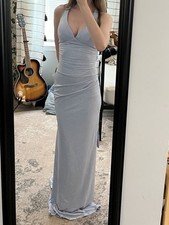 Windsor XS Light Blue Glitter V-Neck Strappy Open Back Long Gown Formal