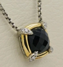 David Yurman Chatelaine Necklace,7mm , 18k Gold, Sterling,Onyx,  Diamonds ,Mint 