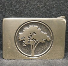 XC13119 GREAT VINTAGE 1970s  TREE  NATURE ARTWORK MENS SOLID BRASS BELT BUCKLE