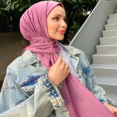 Islamic Women Button Hijab Caps Head Wrap Muslim Long Scarf Shawl Headscarf  Wrap