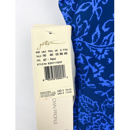 NWT Profile By Gottex Mehndi Scoop Neck Underwire Tankini Top, Petrol Print 34D - Picture 9 of 11